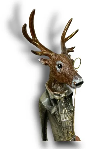 Clayre & Eef Gentleman Hirsch Geweih Monokel Frack Spazierstock 92cm - Christbaum- & Feiertagsschmuck, einzigartiges Design mit Hirschmotiv, ideal für festliche Anlässe und als stilvolle Deko