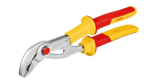 Bosch Professional 1600A02NE5 Wasserpumpenzange 250 mm - VDE-Wasserpumpenzange für sichere Arbeiten bis 1.000 Volt, ergonomisch mit Softgrip für besten Halt und selbstklemmend für einfache Anwendung.
