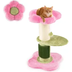 COSTWAY Kratzbaum Kratzsäule Klein, 69cm, Katzenbaum mit Plüschsitz, Sisal-Kratzpfosten, Selbstpflegebürste&Ball, Kletterbaum, Katzen Katzenmöb... - Rosa