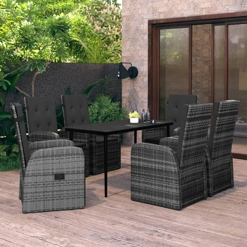 The Living Store 7-tlg. Garten-Essgruppe Grau mit Auflagen