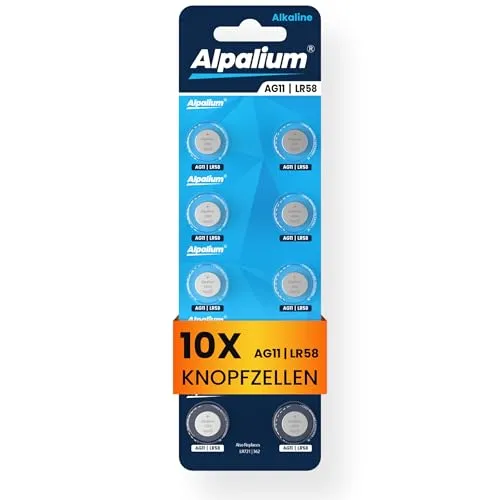 Alpalium AG11 LR58 Alkaline Knopfzelle Batterien 10er Pack - 1.5V Ohne Quecksilber, Premium Qualität & Lange Lagerfähigkeit