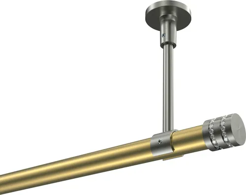 Interdeco Gardinenstange / Vorhangstange Messing-Optik / Edelstahl-Optik, Typ Sonette Estana (Glitzerkappe) ohne Ringe, Deckenmontage, 20 mm Ø 1-läufig, 120 cm