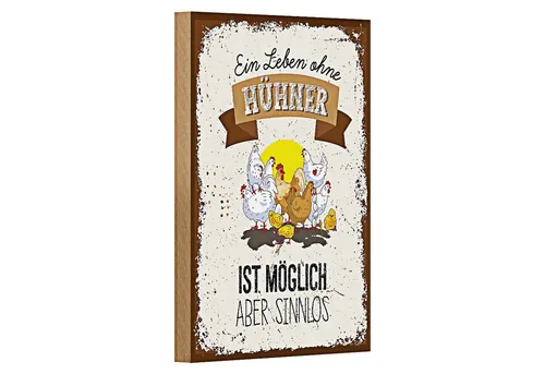 Roomando Holzbild Spruch Leben ohne Hühner sinnlos 12x18cm