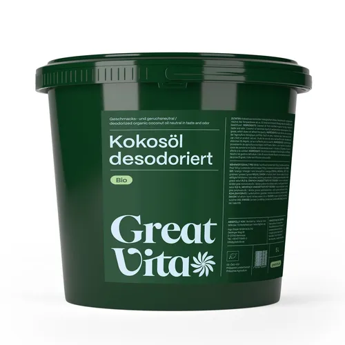 GreatVita Bio Kokosöl 5000 ml - Speiseöle - Hochwertiges Bio Kokosöl, ideal zum Kochen, Backen und für die Hautpflege, 100% rein und ohne Zusatzstoffe.