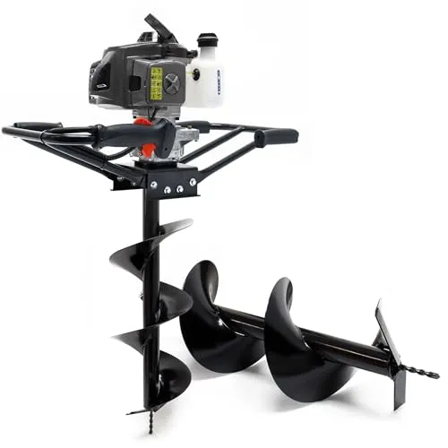 Wiltec Set Benzin Erdlochbohrer 2 Personen mit 250, 300 mm Bohrschnecke, 2,2 kW 3 PS 63,3ccm Pfahlbohrer Pflanzenbohrer