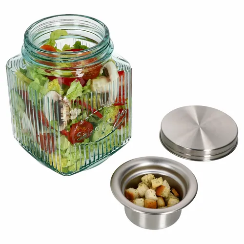 3tlg Set Salat to Go Vorratsglas 1L Lunch-Box für Salat nachhaltig Aufbewahrung