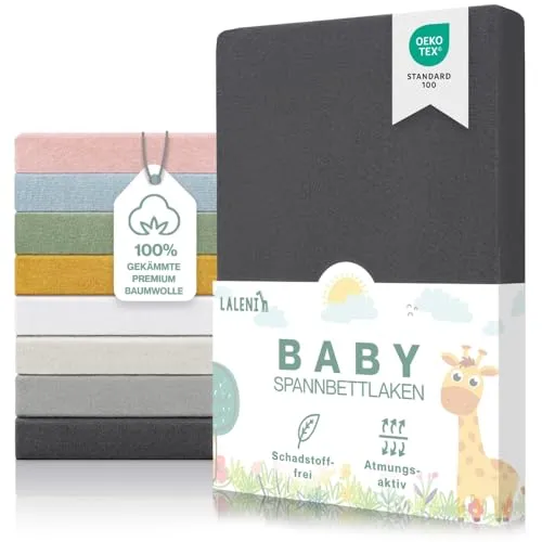 Laleni Premium Spannbettlaken 60x120x15 cm Babybett 2er Set | Oeko-TEX zertifiziertes Bettlaken 60x120 Kinderbett | Kinderbettwäsche 60x120 100% Baumwolle | Spannbettlaken 60x120 cm Baby in Anthrazit