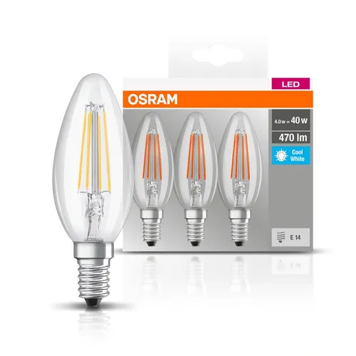 Osram LED Filament Leuchtmittel Kerzen 4W = 40W E14 klar kaltweiß 4000K 3 x