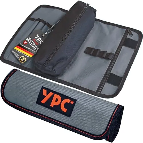 YPC VarioRoll M – 36x25cm, 2 Reißverschlusstaschen, 4 Steckfächer und 4 Schlaufen, Werkzeugtasche rollbar, Messertasche, Werkzeug Rolltasche, Werkzeugrolle, Schraubendreher Tasche leer
