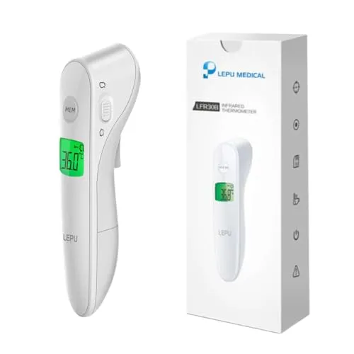 Lepu Fieberthermometer Infrarot Digitales Kontaktlos Thermometer Ohr- und Stirnthermometer mit LCD-Bildschirm, Speicherabruf, Fieberalarm ideal für Baby, Kinder und Erwachsene