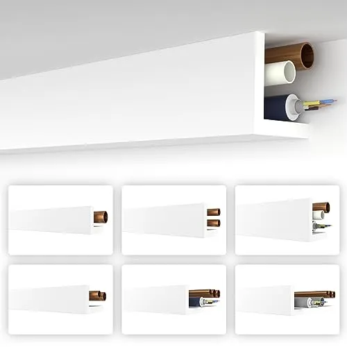 HEXIMO Winkelprofil weiß 1.7 Meter Profile - XPS Abdeckleisten für Heizungsrohre, L-Profil Rohrabdeckung Kabelkanal Modell: HRA-3-89x89 mm (20.4 Meter / 12 Leisten)