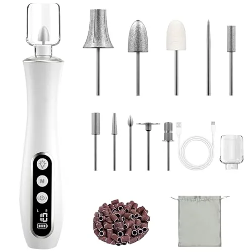 Elektrische Nagelfräser Set, Maniküre Pediküre Set mit 11 Hochwertigen Nagelpflege Aufsätzen 10 Geschwindigkeitsstufen einstellbar und LED Licht