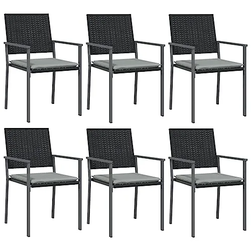 vidaXL Gartenstühle mit Kissen 6 Stk. Schwarz - Gartenstühle aus witterungsbeständigem PE-Rattan, mit stabilen Stahlrahmen und dicken Kissen für höchsten Sitzkomfort. Ideal für Garten und Terrasse!