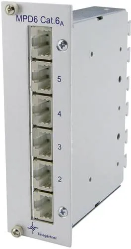 Telegärtner 6 Port Netzwerk-Patchpanel CAT 6a 3 HE Bestückt - Praktisches Mini-Patchpanel für einfache Netzwerkinstallationen. Ideal für kleine Netzwerke, flexibel einsetzbar und anpassbar an verschiedene Räume.