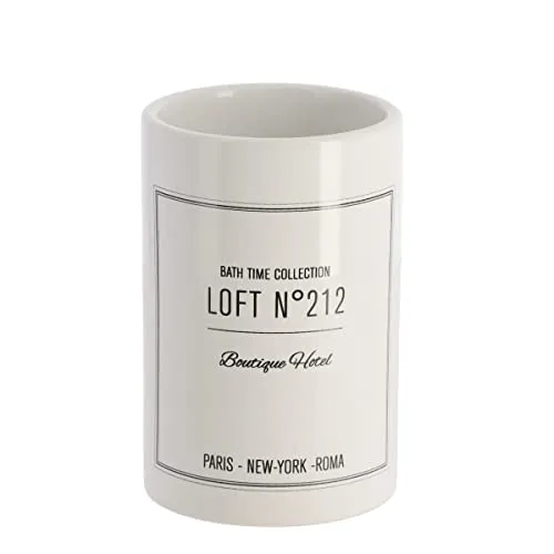 LiKeKa Zahnputzbecher im Neo Retro Design für Ihr Badezimmer und Gäste-WC, Zahnbürstenhalter-Toothbrush Holder mit rutschfestem Boden und Aufbewahrungsmöglichkeit (Weiß)