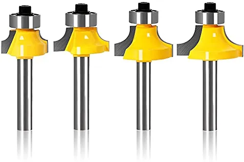 Abrundfräser Standard Fräser Set Oberfräse Zubehör mit Lager 6mm Schaft für die Holzbearbeitung Fräsen 4 Stück
