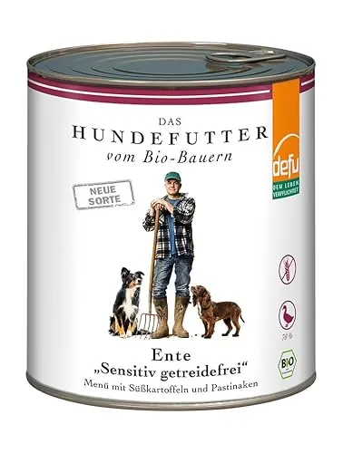 defu Hundefutter | 6 x 820 g | Bio Ente Sensitiv getreidefrei | Premium Bio Nassfutter Menü | Alleinfuttermittel für Hunde