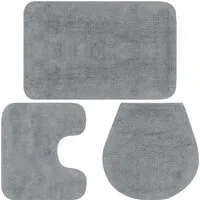 vidaXL Badematte 3-TLG. Grau - Luxuriöses Badteppich Set - Badematten Set aus 100% Baumwolle, antistatisch, saugfähig und pflegeleicht. Rutschfeste Unterseite für Sicherheit und Komfort im Badezimmer.