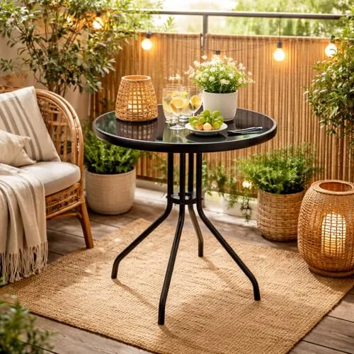 FineHome Bistrotisch Glastisch Ø60cm schwarz