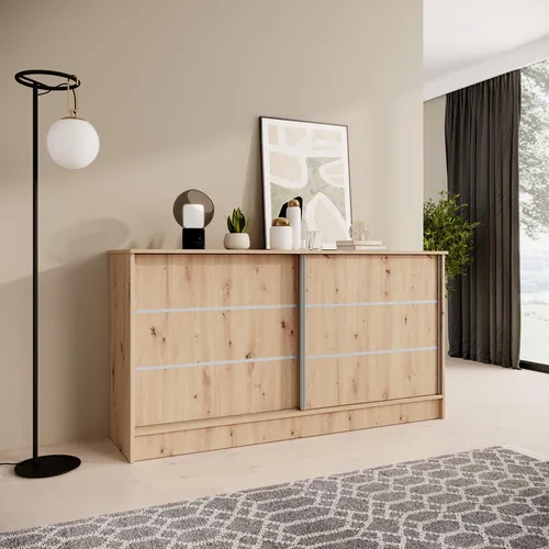 Beautysofa Kommode MIRELA mit 2 Schiebetüren – 120 cm oder 160 cm, Eiche Artisan