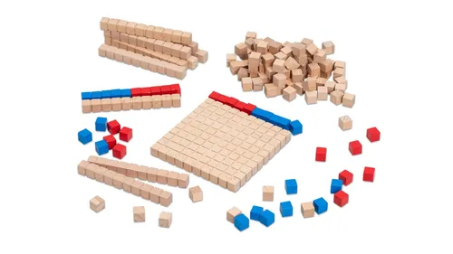 Betzold Schüler-Dezimalsatz ZR bis 100 - Kindergartenlehrmaterialien, umfangreiches Zehnersystem aus massivem Buchenholz für anschauliches Zählen und Rechnen im Zahlenraum bis 100.