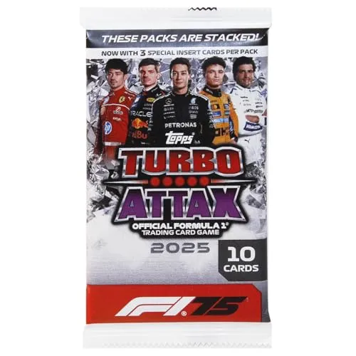 Topps F1 Turbo Attax 2025 Sammelkartenpakete, 10 Karten mit 3 speziellen Einsatzkarten pro Packung
