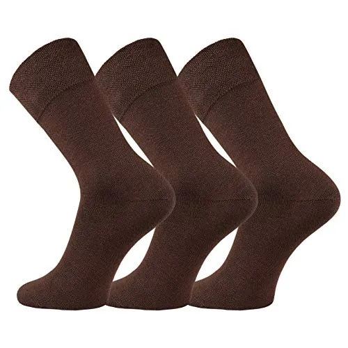 FussFreunde 6 Paar Baumwoll Socken, Wellness-Socken mit extrabreitem Komfort Piqué- Bund (Dunkelbraun, 39/42)