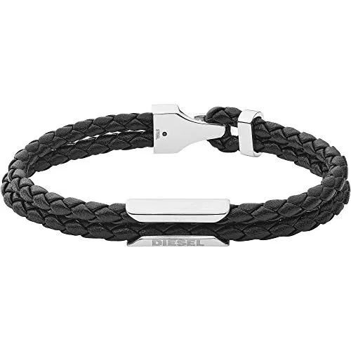 Diesel Armband Für Männer Stackables - Elegantes schwarzes Lederarmband - Armbänder für Herren, aus edlem schwarzem Leder mit Edelstahlakzent und praktischem Hakenverschluss für einen stilvollen Look.