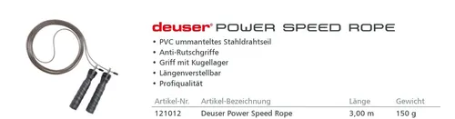 Deuser Power Speed Rope Springseil 121012 Sport Fitness Freizeit Schulsport