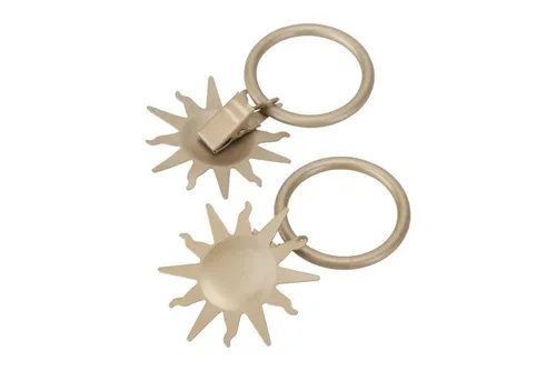 Gardinenringe / Vorhangringe mit Dekoklammer SONNE, matt Gold, Set 10 Stück