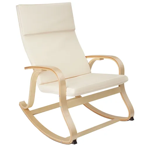 tectake® Holz Schaukelstuhl - Beige, Ergonomischer Rocking Chair für Wohnzimmer und Babyzimmer - Schaukelstühle mit skandinavischem Design, stabiler Birkenholz-Konstruktion und abnehmbaren, waschbaren Polstern für maximalen Komfort im Alltag.