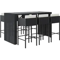 vidaXL 7-tlg. Gartenbar-Set mit Kissen Schwarz Poly Rattan von vidaXL