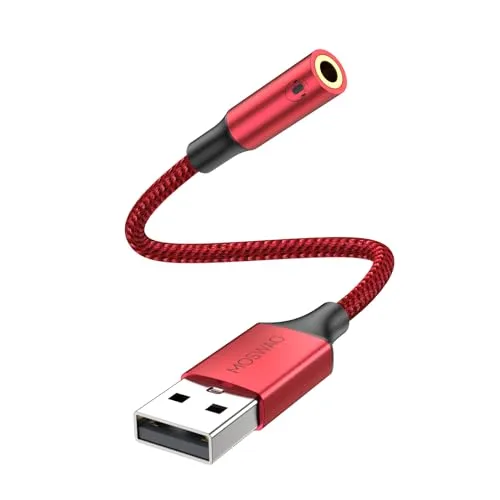 MOSWAG USB auf 3,5 mm Klinke Audio Adapter, Externe USB A Soundkarte auf 3,5 mm Aux Stereo Konverter Adapter,kompatibel mit Kopfhörer, PC, Laptop, Linux, Desktop, PS4 (Hinweis: Nicht für TV)