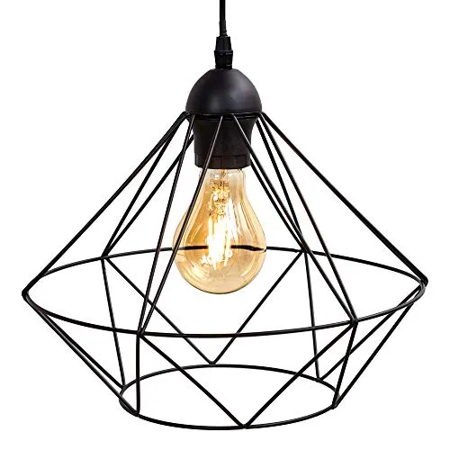 B.K.Licht - Pendelleuchte mit E27 Fassung, max. 40 Watt, Vintage, Hängeleuchte, Hängelampe Esstisch, Esszimmerlampe hängend, Wohnzimmerlampe, Küchenlampe, Retro, Vintage, 32x117 cm, Schwarz