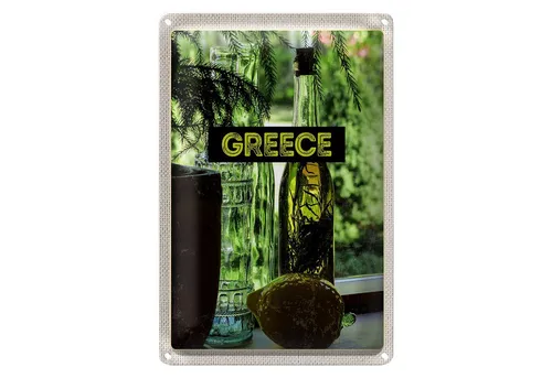 Roomando Metallschild Reise 12x18cm Greece Griechenland Flaschen