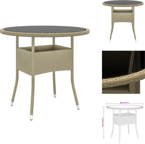 Gartentisch Ø80 cm aus Hartglas und Poly Rattan in Beige