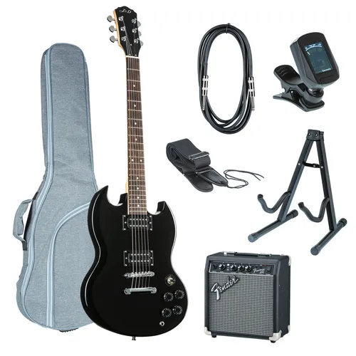 E-Gitarren Set für Anfänger J & D GG II Rock BK + Frontman 10 - Komplettes E-Gitarren Set mit schwarzer Rockson ST E-Gitarre und Fender Frontman 10 Verstärker. Ideal für Einsteiger, mit Zubehör für den sofortigen Start in die Musikwelt.