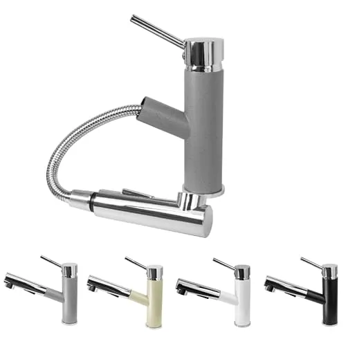 Faizee Möbel Armatur Cado Grau Wasserhahn ausziehbar Mischbatterie Einhebel Spültischarmatur