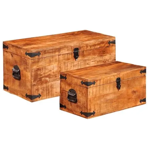 vidaXL Aufbewahrungstruhe aus rauem Mangoholz Zweier-Set - Bürostühle: Handgefertigtes Truhen-Set aus robustem Mangoholz, bietet großzügigen Stauraum und verleiht deinem Zuhause einen einzigartigen Charakter.