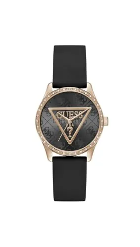 GUESS Analoge Damenuhr GW0942L3 – Elegantes Design in Schwarz - Elegante GUESS Damenuhr mit 36 mm schwarzem Zifferblatt und robustem Edelstahl-Gehäuse. Ideal für jeden Anlass, bietet sie zuverlässige Zeitmessung und Komfort dank des schwarzen Silikonarmbands. Perfekt für stilbewusste Frauen.