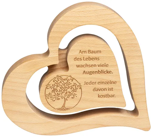 SIKORA Dekoobjekt DK29 XL - großes Deko Holz Herz mit Lebensbaum Spruch - Deko-Objekte aus naturbelassenem Holz, ideal zum Hinstellen und Verschönern von Wohnräumen, bringt eine warmherzige Atmosphäre.