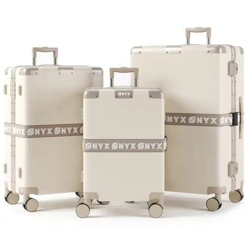 ONYX Kofferset 3 teilig Hartschale – 33L, 65L, 100L Hartschalenkoffer Set mit reißverschlusslosen Aluminiumverschlüssen, TSA-Schloss und leisen 360°-Rollen - Reisekoffer Set Sand