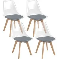 Costway Esszimmerstühle 4er Set Transparent Grau - Modernes 4er Set Esszimmerstühle in transparentem Grau, ideal für stilvolle Akzente in Ihrem Esszimmer. Robuste Buchenholzbeine und bequeme Kunstlederpolsterung sorgen für Komfort und Langlebigkeit.