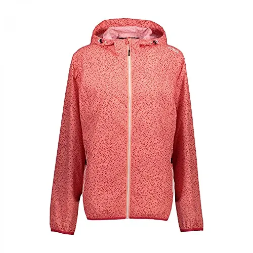 CMP Damen Regenjacke WOMAN RAIN FIX HOOD JACKET 31X7296 - Leichte und winddichte Regenjacke mit fixem Hood, ideal für aktive Frauen. Der Rundum-Microcheck-Print und praktische Details machen sie zum perfekten Begleiter bei jedem Wetter.