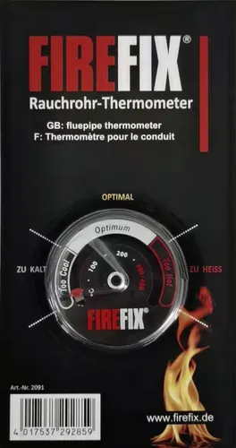 FireFix Rauchrohr-Thermometer magnetisch 22 x 11,5 cm schwarz