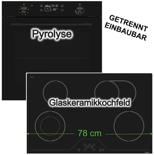 Herdset Backofen Pyrolyse + Glaskeramikkochfeld 78 cm