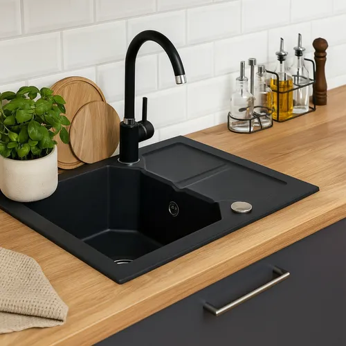 Granit Küchenspüle Spüle Einbauspüle Spülbecken 600x435mm Farbauswahl schwarz