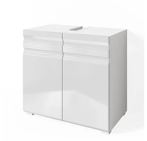 Vicco Waschbeckenunterschrank Freddy, Weiß Hochglanz 60 cm - Waschbeckenunterschrank mit 2 Scharniertüren und Siphonausschnitt, bietet eleganten Stauraum für Ihr Bad und sorgt für Ordnung.
