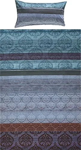 Erwin Müller Bettwäsche, Bettgarnitur Mako-Satin Ornamente blau-braun-violett Größe 40x80 cm / 135x200 cm - feinste Baumwolle, angenehmes Schlafklima, mit praktischem Reißverschluss