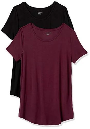Amazon Essentials Damen Tunika mit U-Ausschnitt und Kurzen Ärmeln, 2er-Pack, Schwarz/Burgunderrot, M